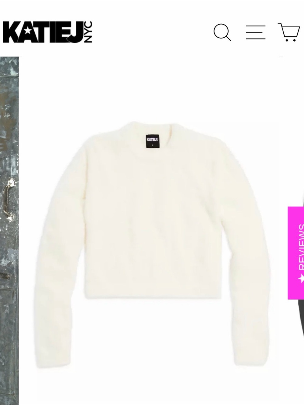 Katie J NYC Cream Fuzzy Crew Sweater